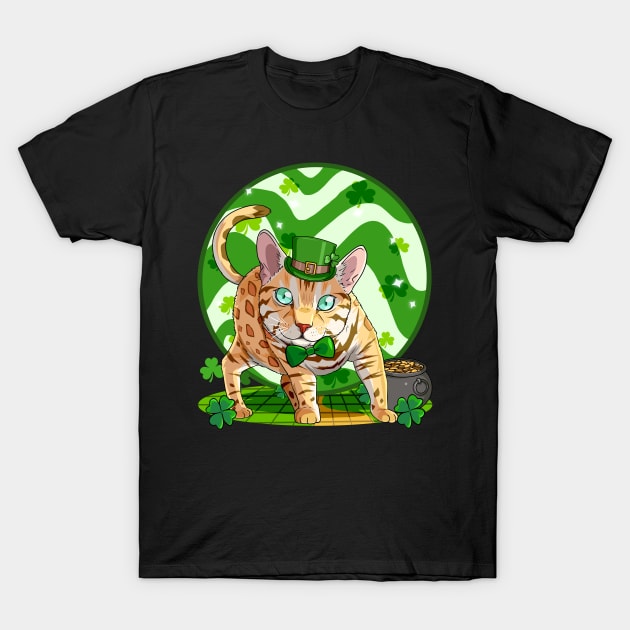 Bengal Cat St. Patricks Day Leprechaun T-Shirt by Noseking